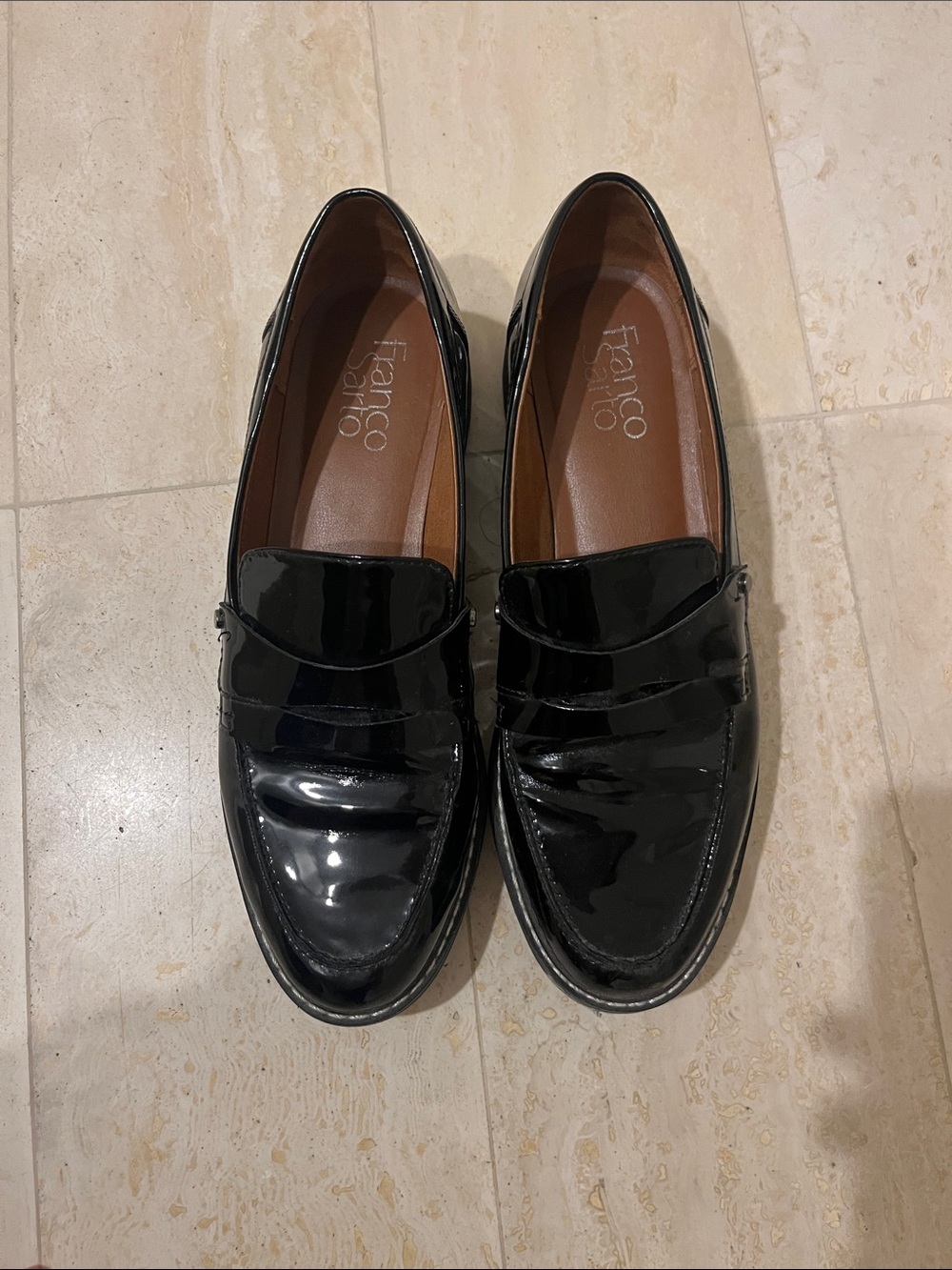 Franco Sarto Black Patent Leather Penny Loafers